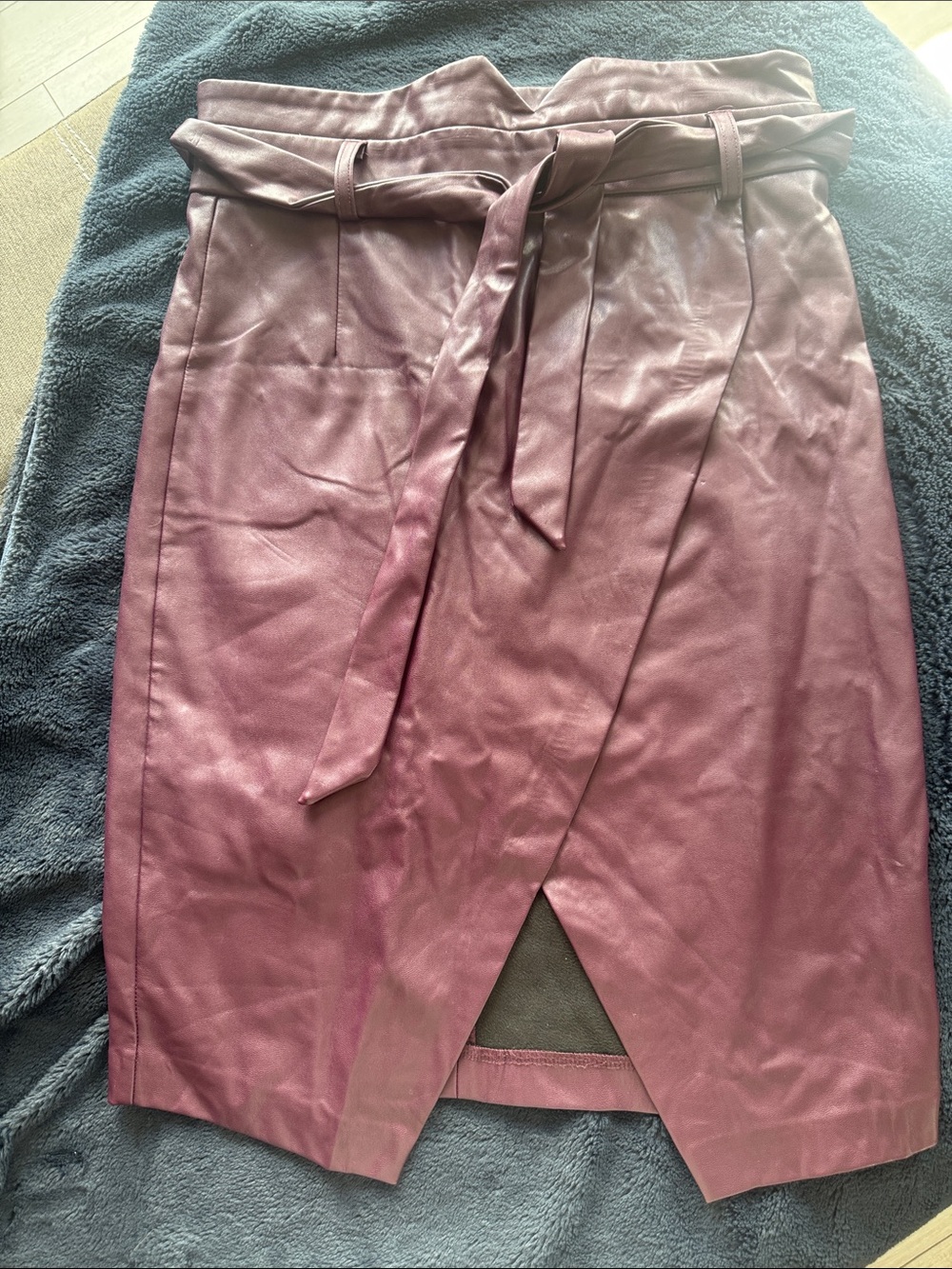 Dynamite Burgundy Faux Leather Paperbag Pencil Skirt with Tie